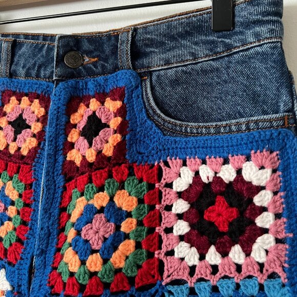 Farm Rio x Anthropologie Colorful Crochet High Rise Denim Shorts Women's Size 27 - Picture 4 of 9